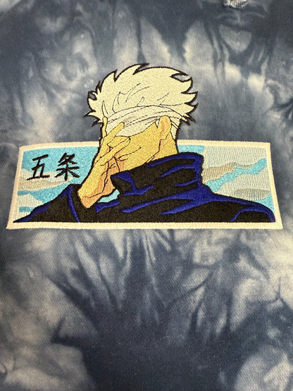 Satoru Gojo Blue Tie-Dye Hoodie – Unisex Anime Streetwear Pullover