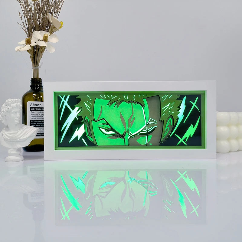 Zoro Paper Cut Shadow Box Light – One Piece 3D LED Night Lamp with Remote Control