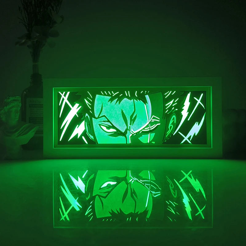 Zoro Paper Cut Shadow Box Light – One Piece 3D LED Night Lamp with Remote Control