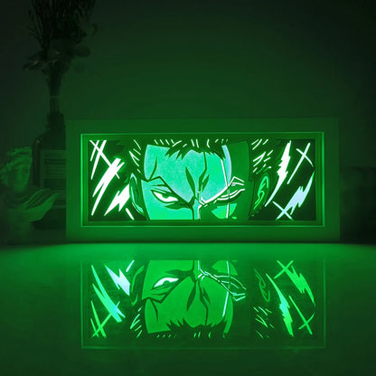 Zoro Paper Cut Shadow Box Light – One Piece 3D LED Night Lamp with Remote Control