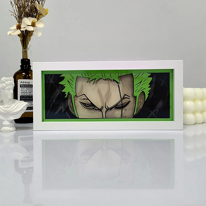 Zoro Paper Cut Shadow Box Light – One Piece 3D LED Night Lamp with Remote Control