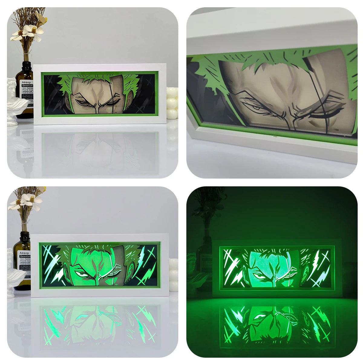 Zoro Paper Cut Shadow Box Light – One Piece 3D LED Night Lamp with Remote Control