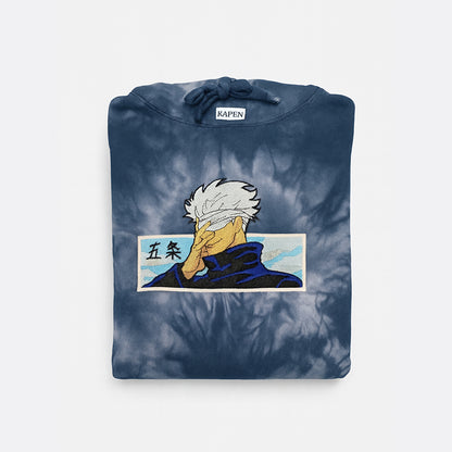 Satoru Gojo Blue Tie-Dye Hoodie – Unisex Anime Streetwear Pullover