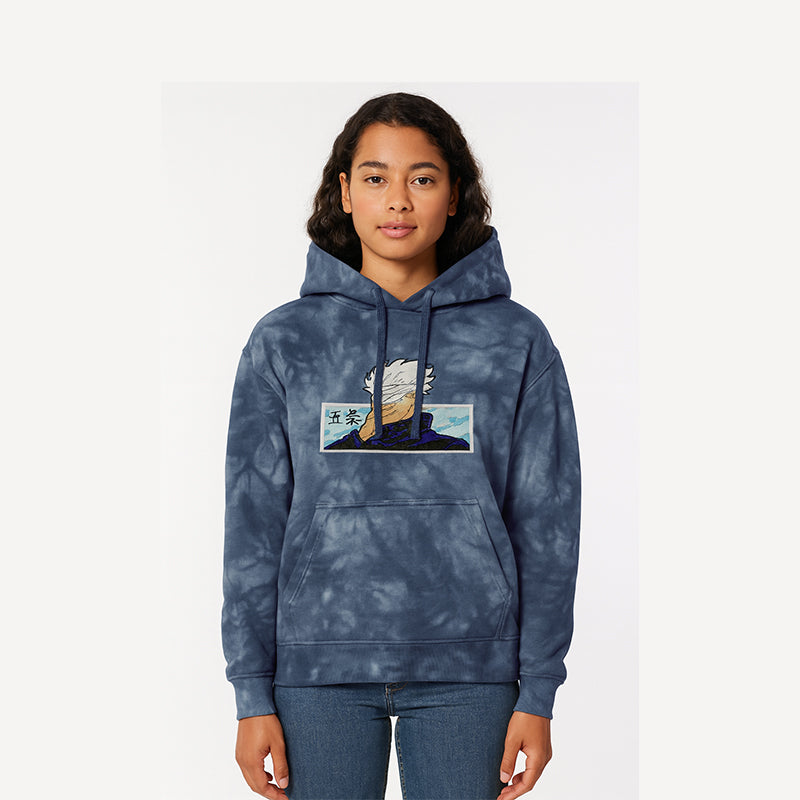 Satoru Gojo Blue Tie-Dye Hoodie – Unisex Anime Streetwear Pullover